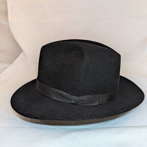 Vintage Knox New York Wide Brim Black Fedora Hat Size 7-1/8"